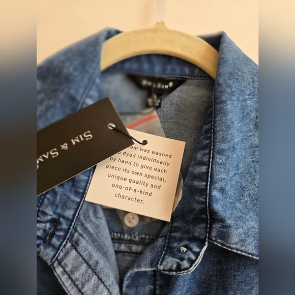 NWT Sim & Sam Tie Front Button Down Denim Blue Acid Wash Top Size XL - Picture 11 of 16